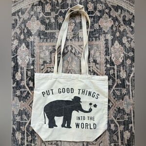Canvas Tote Bag with Elephant Print